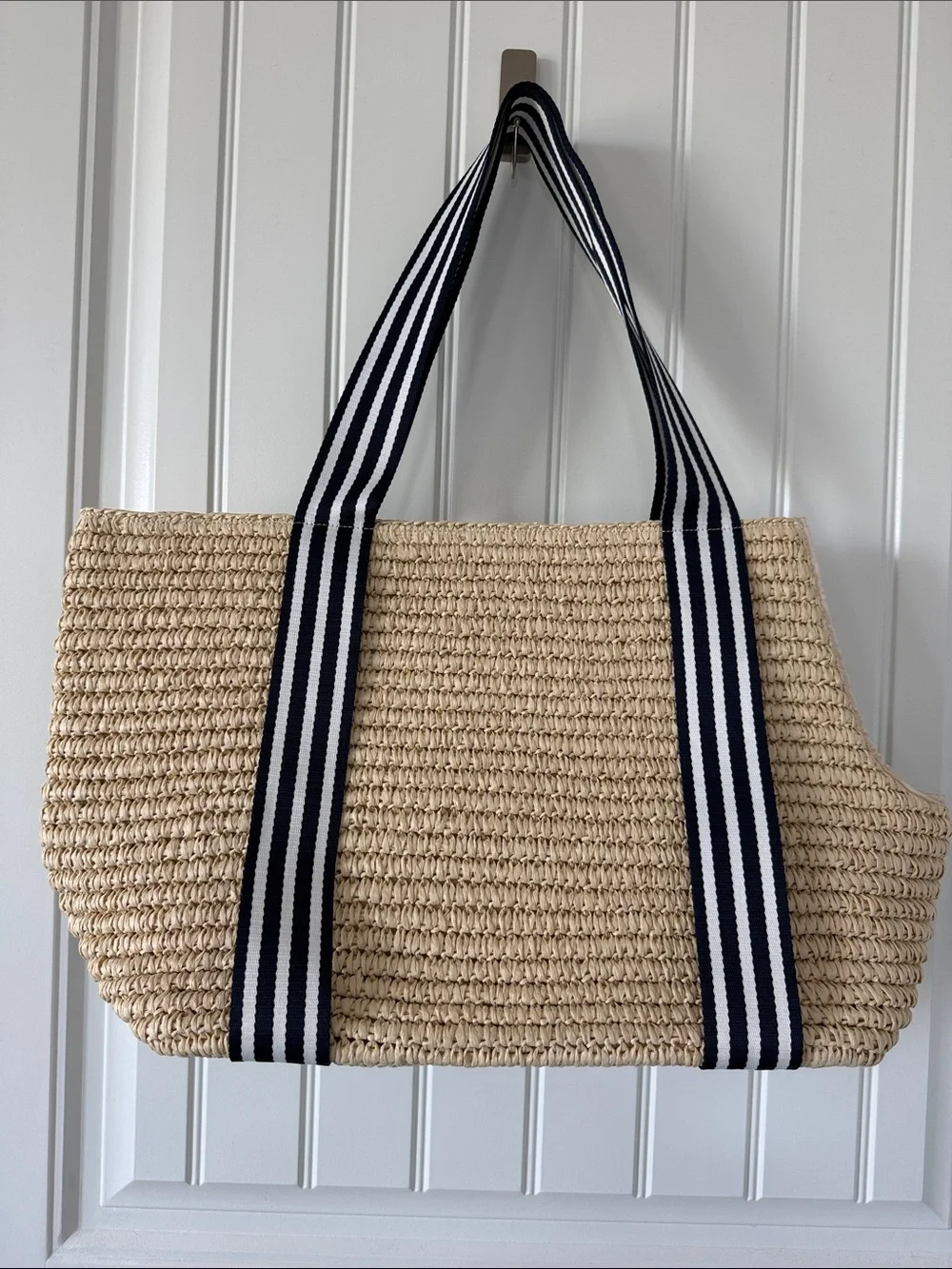 Mark & Graham STRIPED TWILL STRAW PET TOTE CARRIER New